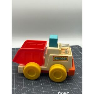 Vintage Chicco Dump Truck Toy Made in Italy Red Yellow White Plastic Vehicle